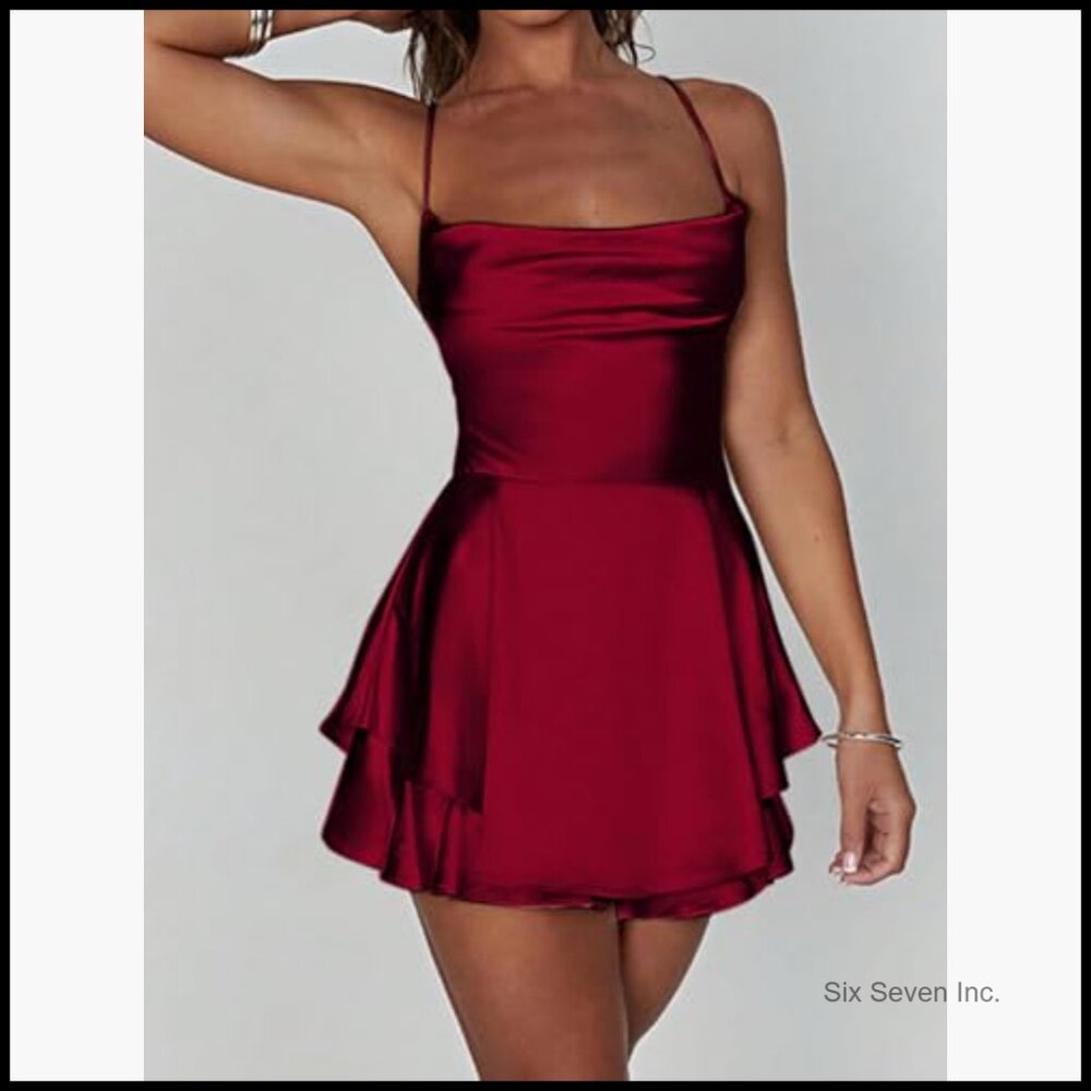 Polyester Backless Spaghetti Strap Cowl Neck Body… - image 4